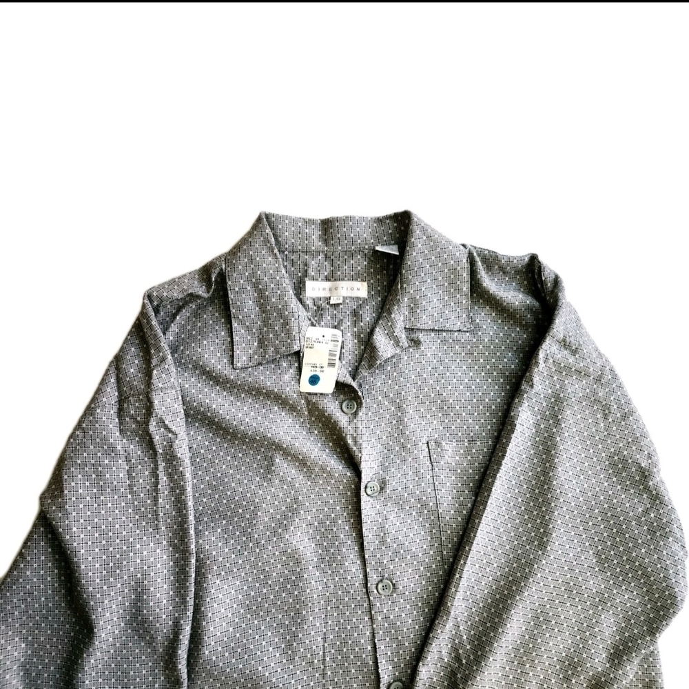 Reaction Kenneth Cole Dress Shirt Top Men's Large New Tags Grey White Checkered - Picture 3 of 5
